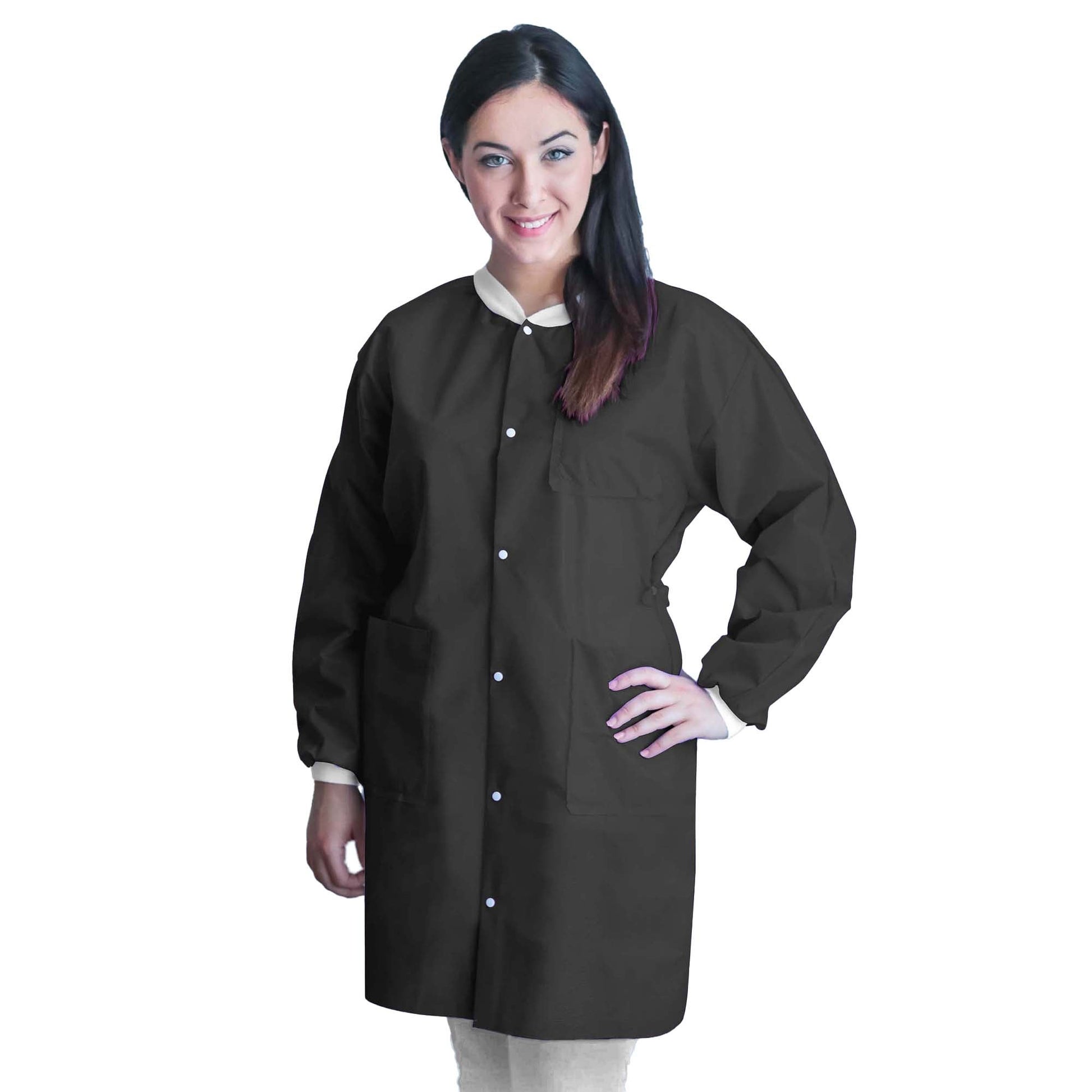 FitMe Lab Coat Black Large Knee Length 3-Layer SMS Disposable
