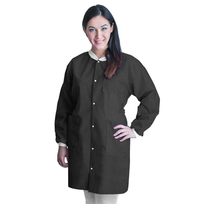 FitMe Lab Coat Black Large Knee Length 3-Layer SMS Disposable