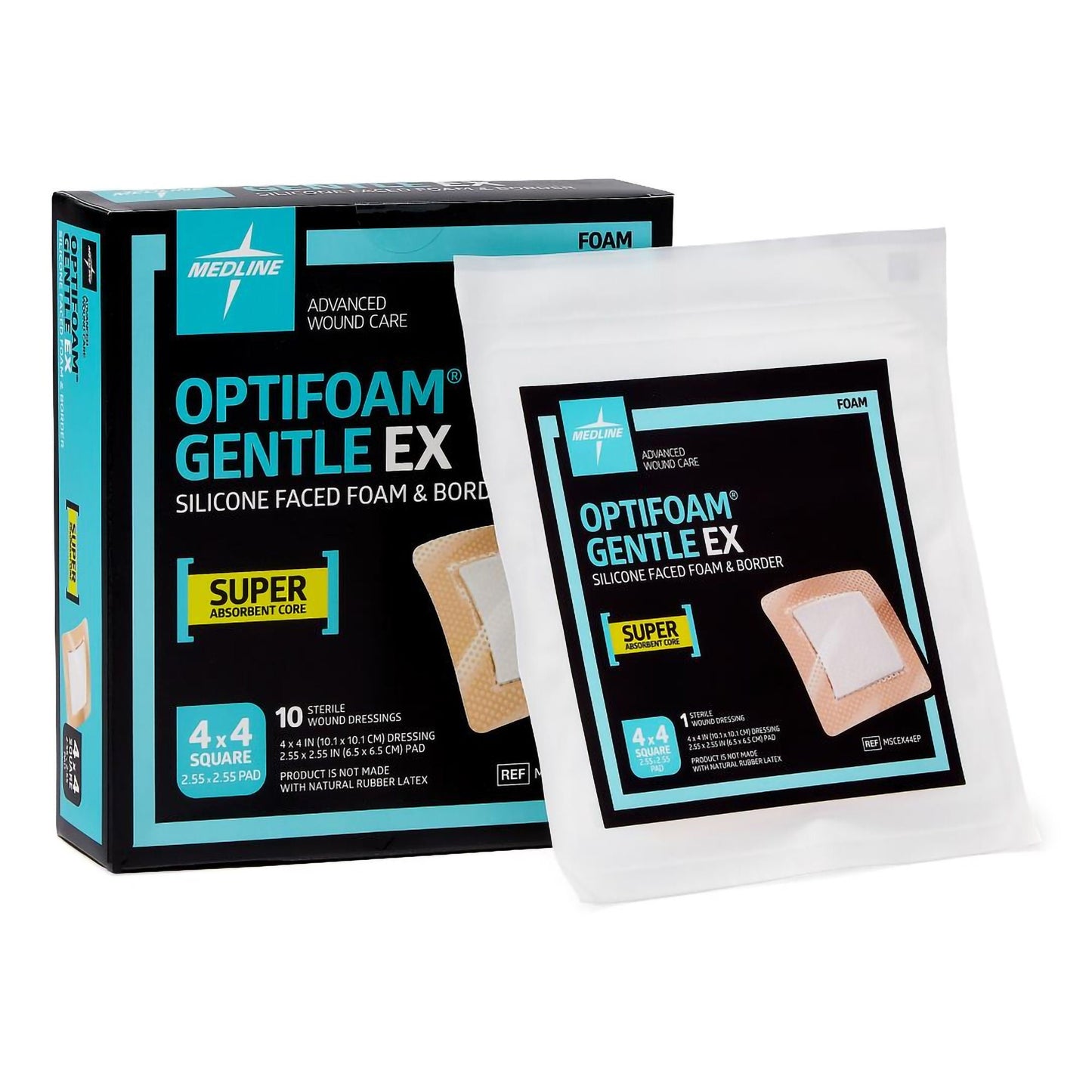 Optifoam Gentle EX Foam Dressing With Border Waterproof Backing Silicone Face and Border Square