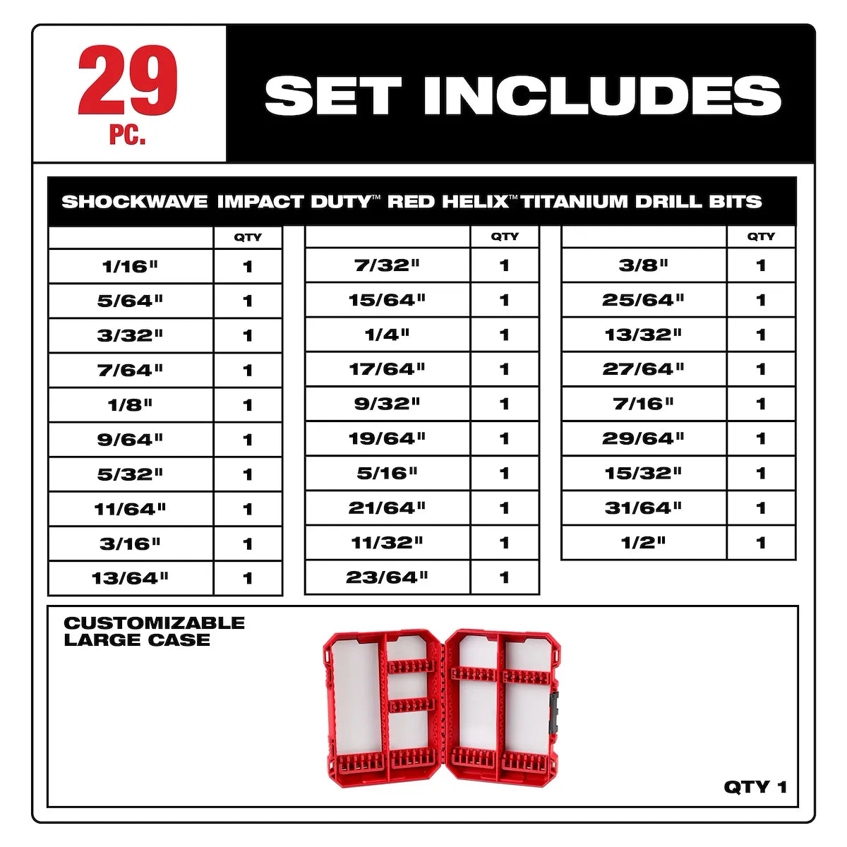 Milwaukee 29PC SHOCKWAVE Impact Duty RED HELIX Titanium Drill Bit Set 48-89-4672 | 29-Piece, Steel