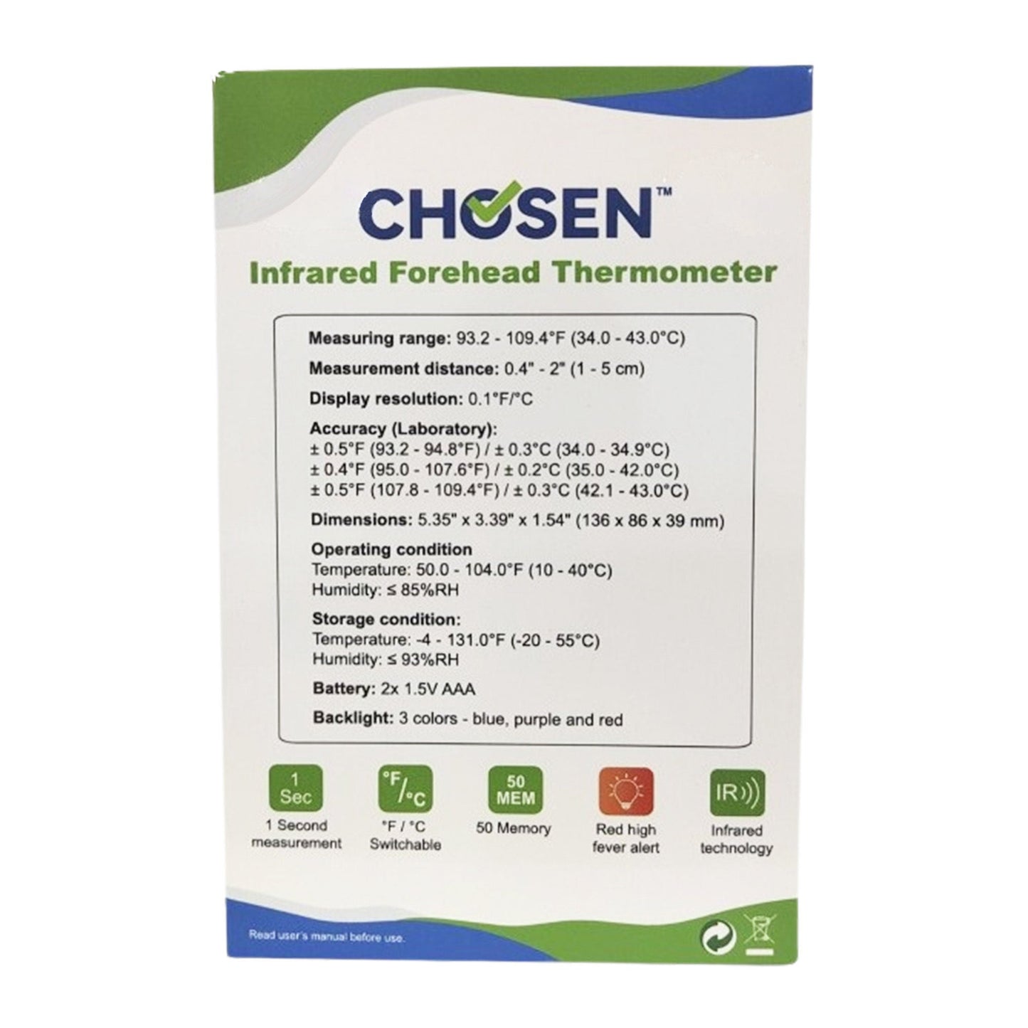 Chosen Non-Contact Skin Surface Thermometer Infrared Skin Probe Handheld