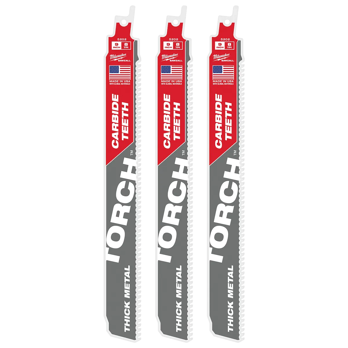 Milwaukee 9" 8 TPI TORCH with Carbide Teeth SAWZALL Blade (1 PK) 48-00-5202 | 9 in Blade Length