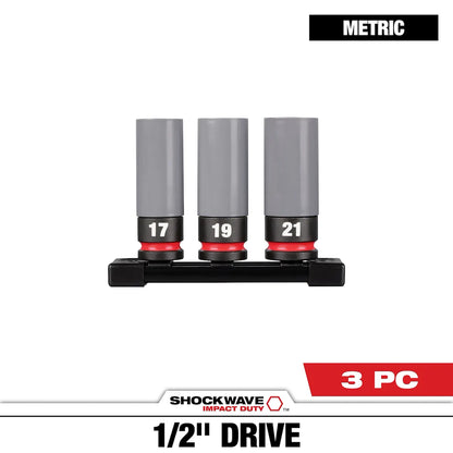 Milwaukee SHOCKWAVE Impact Duty 1/2 Drive Metric 3PC Lug Nut Wheel Socket Set 49-66-7806