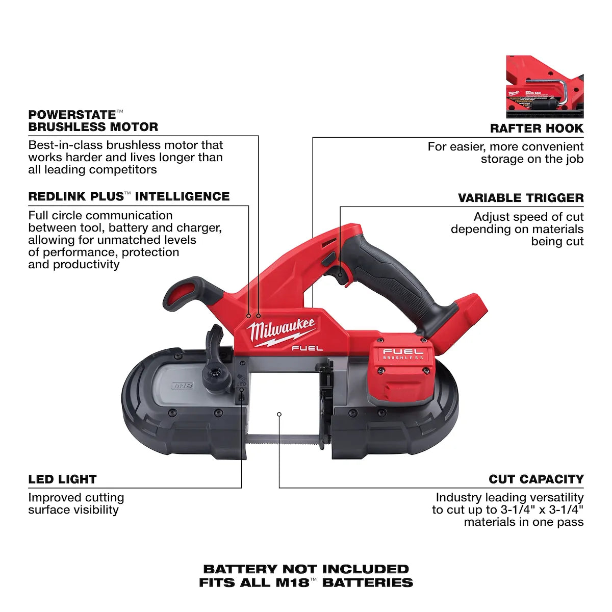 Milwaukee M18 FUEL Compact Band Saw (Tool-Only) 2829-20 | 35.375 in Blade Length, M18 Battery