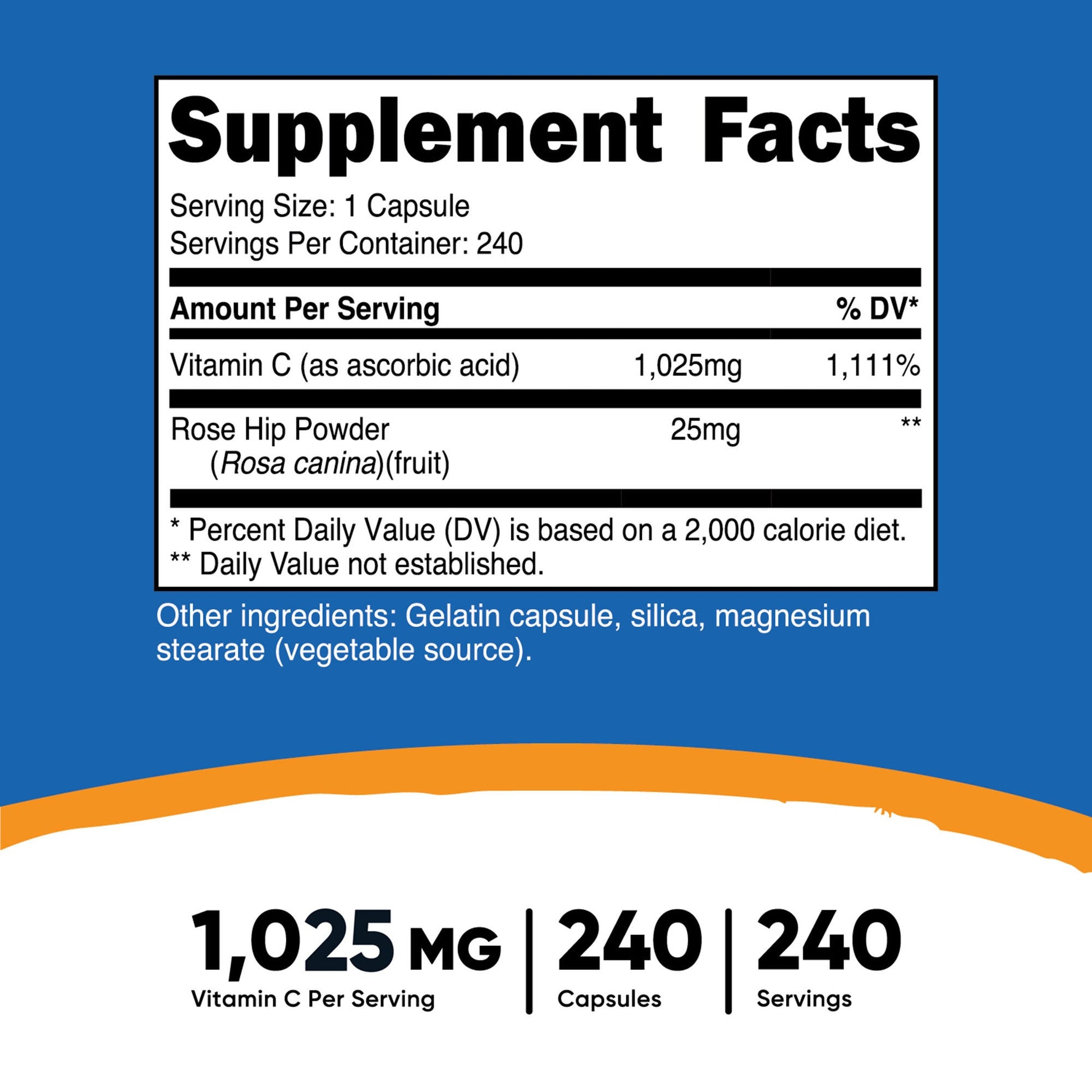 nutricost Vitamin C with Rose Hips Dietary Supplement Vitamin C / Rose Hips 1,000 mg - 25 mg Strength Capsule