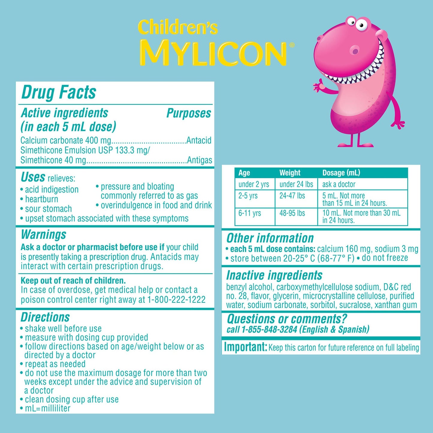 Mylicon Children's All-in-One Tummy Relief For Kids Bubble Gum Flavor