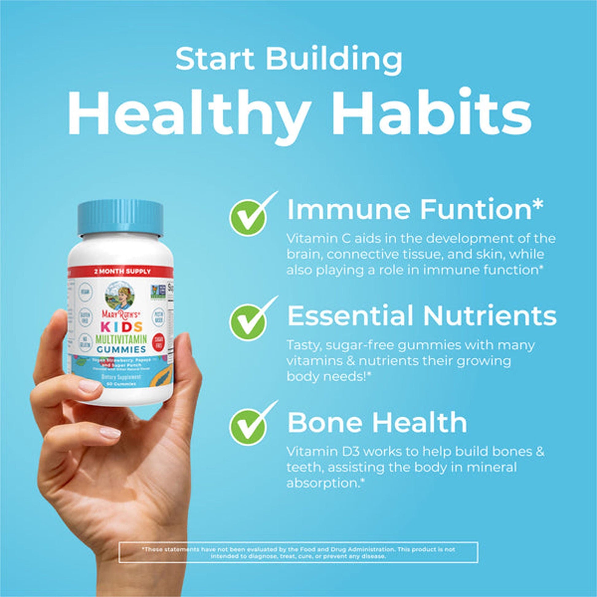 Mary Ruth's Kids Multivitamin Dietary Supplement Vitamin A / C / D / E 390 mcg - 10 mg - 3 mcg - 4 mg Strength Gummie Fruit Flavor