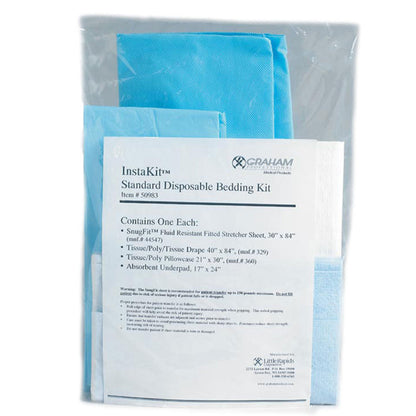 InstaKit Stretcher Sheet Set Flat Sheet / Fitted Sheet / Pillowcase / Absorbent Underpad Blue / White Tissue / Poly / Tissue Sheet, Tissue / Poly Pillowcase Disposable