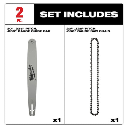 Milwaukee 20" .325" Pitch, .043" Gauge Saw Chain and Guide Bar Set 49-16-2848
