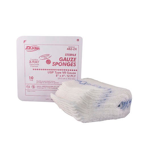 Dukal™ Sterile USP Type VII X-Ray Detectable Gauze Sponge, 12-Ply