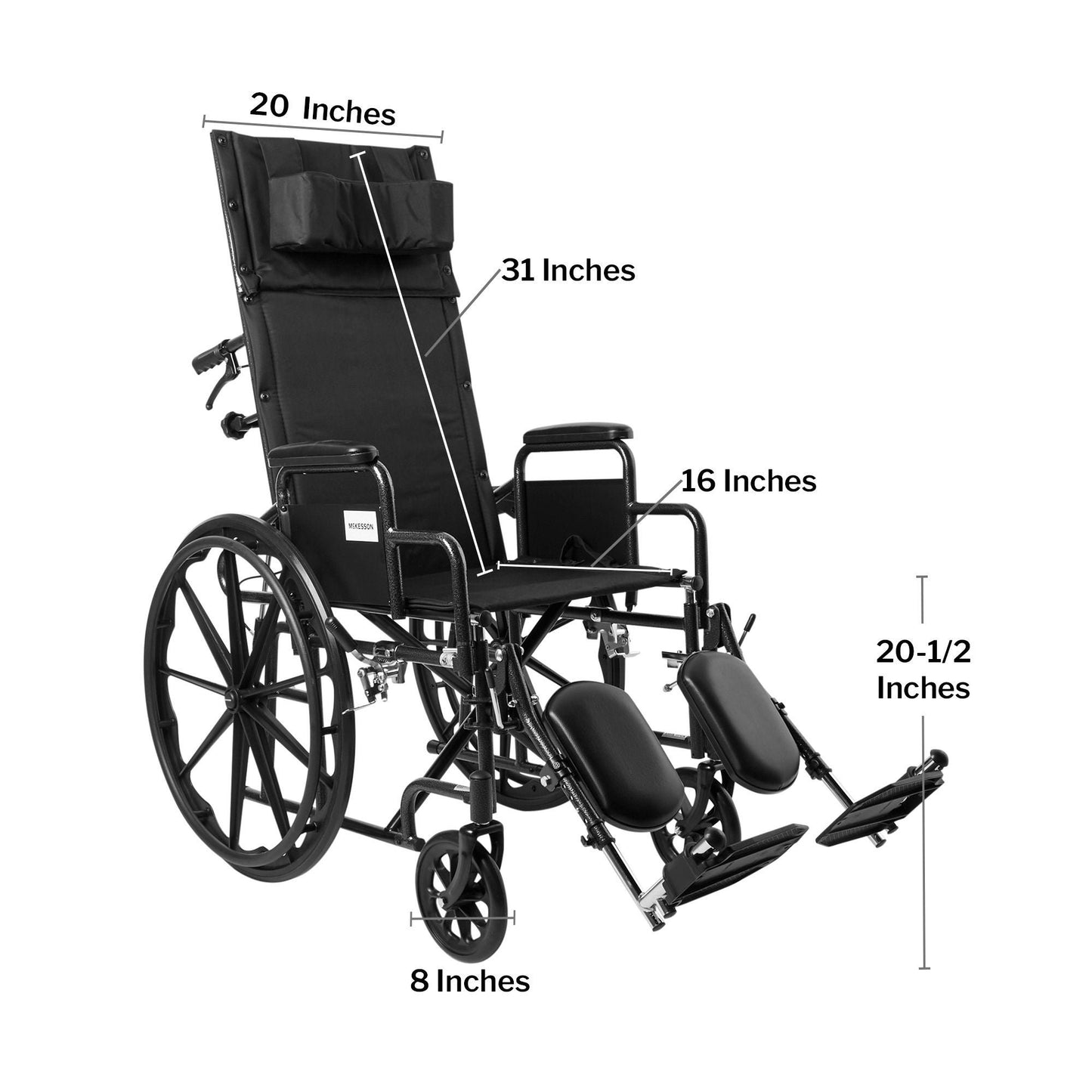 McKesson Reclining Wheelchair, 20-Inch Seat Width