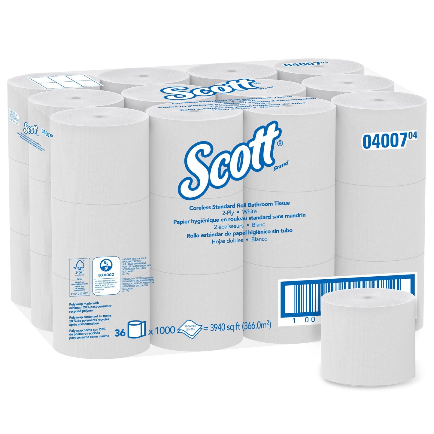 Scott Essential Toilet Tissue, Standard Size, Coreless Roll