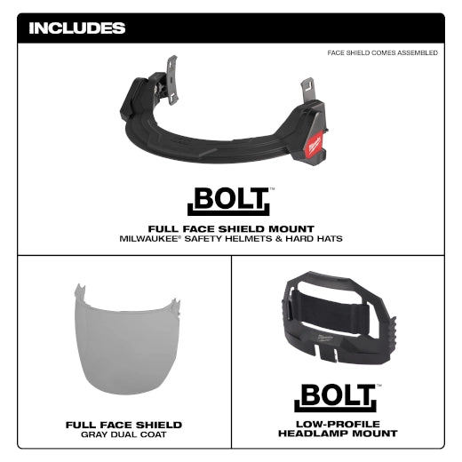 Milwaukee BOLT Full Face Shield - Gray Dual Coat Lens (Compatible with Safety Helmets & Hard Hats) 48-73-1425