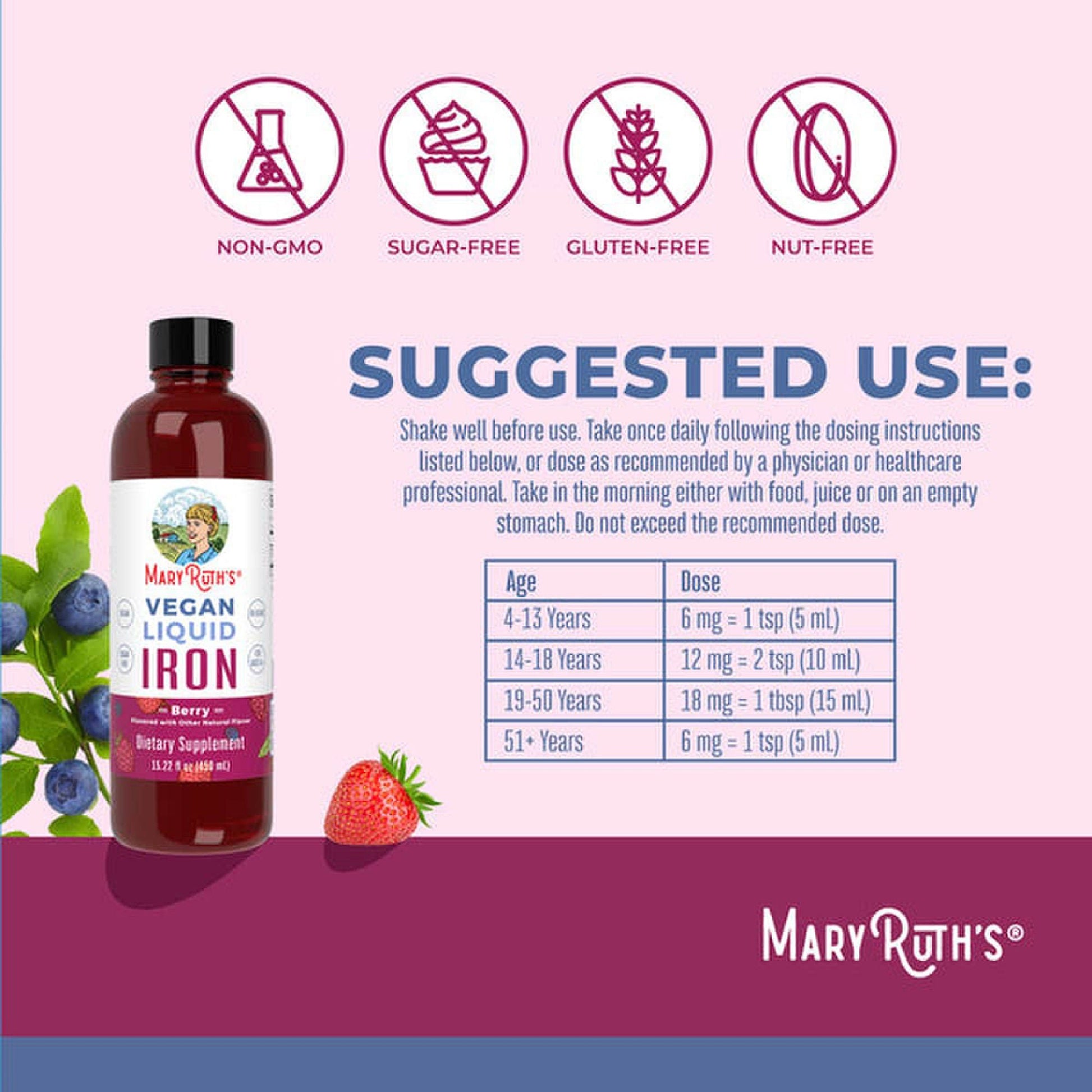 Mary Ruth's® Vegan Liquid Iron for Metabolism, Cellular Health, Overall Wellness