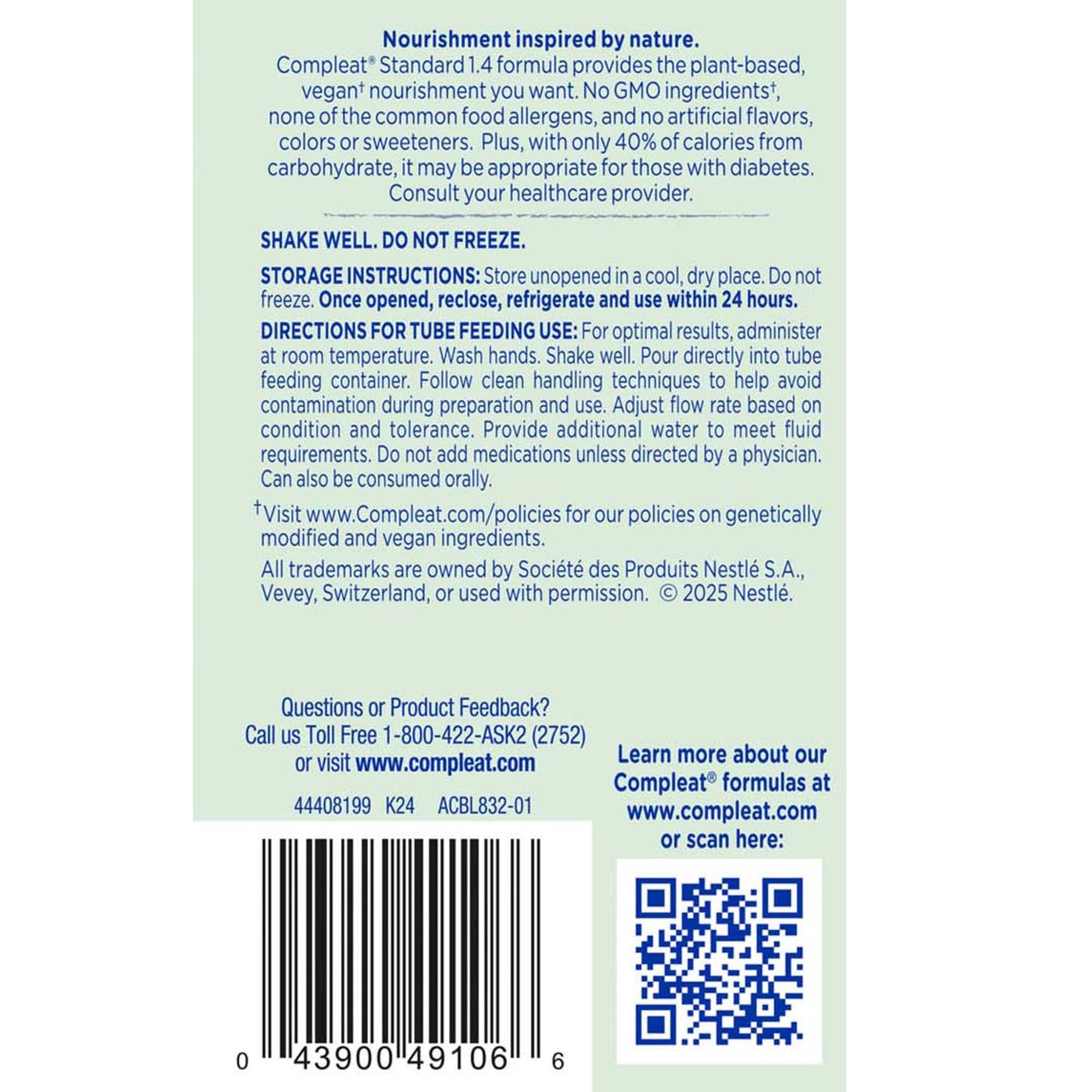 Compleat® Standard 1.4 Plant-Based Tube Feeding Formula, Vanilla