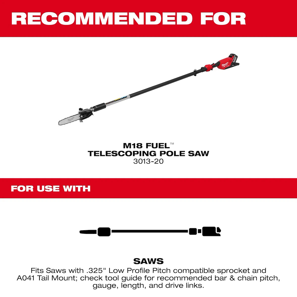 Milwaukee 10" .325" LOW PROFILE Pitch, .043" Gauge Saw Chain and Guide Bar Set 49-16-2844