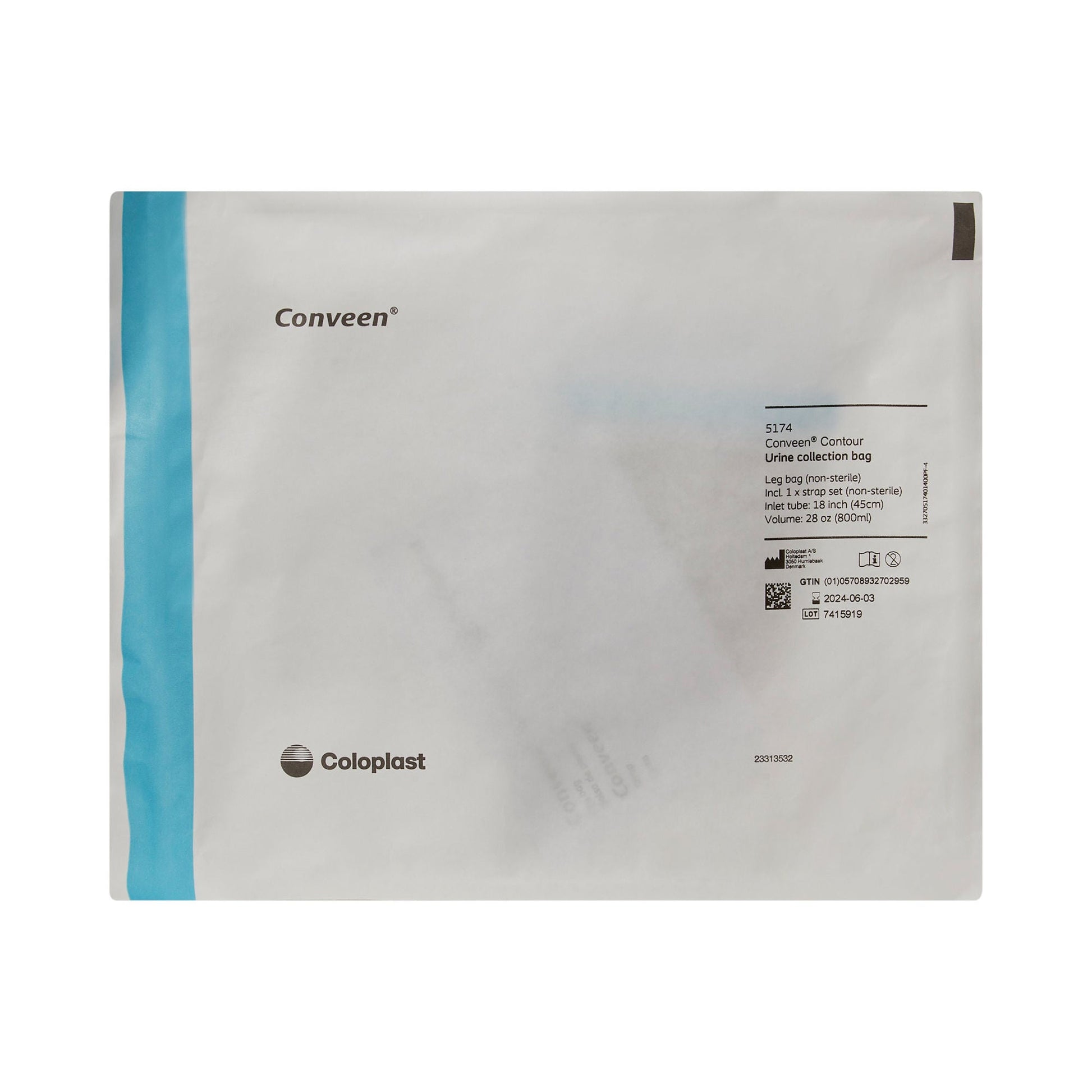 Conveen® Contour Urinary Leg Bag, Anti-Reflux Valve, Polyethylene/Flocked