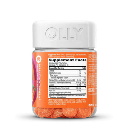 OLLY Laser Focus Dietary Supplement B6 / B12 / Ginseng / Alpha GPC 2 mg - 50 mcg - 100 mg - 20 mg Strength Gummy Berry Tang Flavor