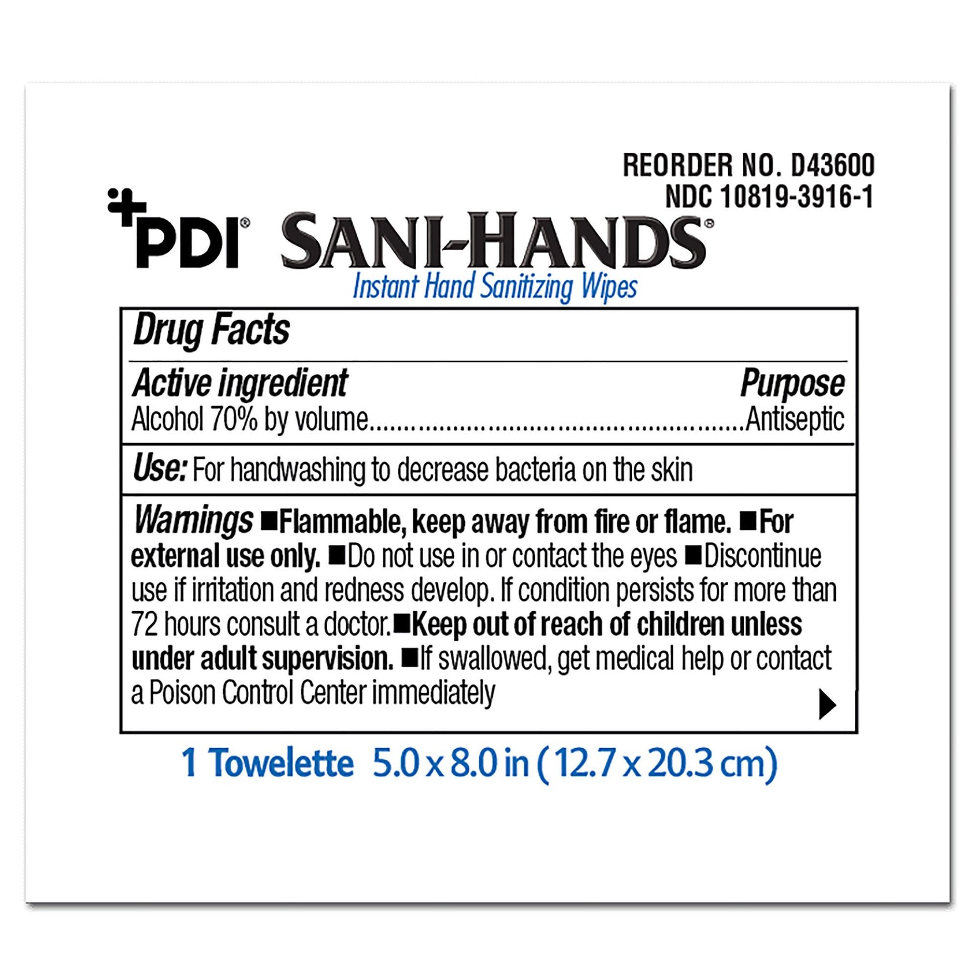 Sani-Hands® Hand Sanitizing Wipes, Ethyl Alcohol, Unscented