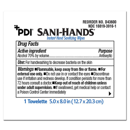 Sani-Hands® Hand Sanitizing Wipes, Ethyl Alcohol, Unscented