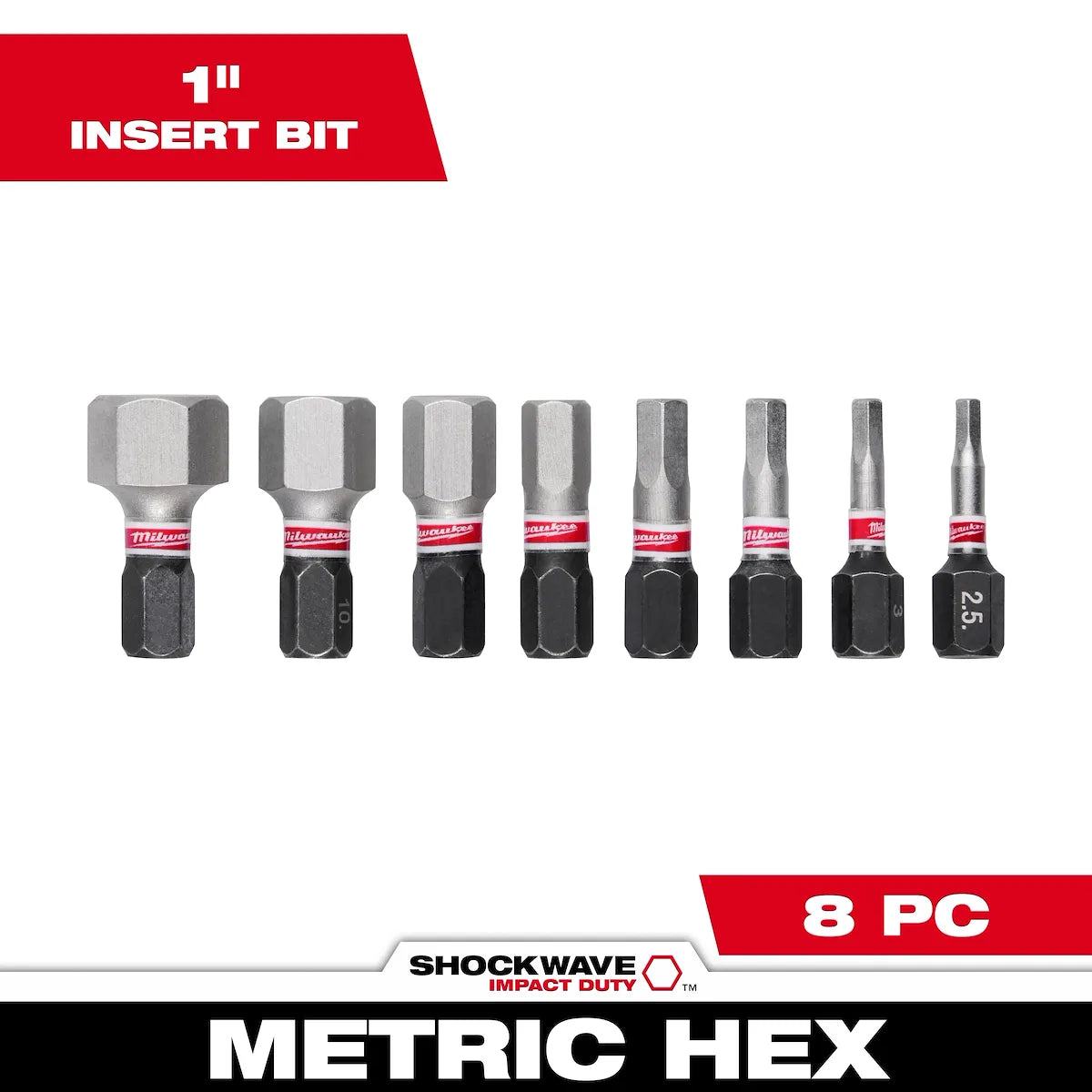 Milwaukee 8PC SHOCKWAVE Impact Duty 1" METRIC HEX Impact Duty Bit Set 48-32-4617 | 24-Piece