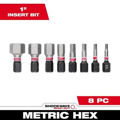 Milwaukee 8PC SHOCKWAVE Impact Duty 1" METRIC HEX Impact Duty Bit Set 48-32-4617 | 24-Piece