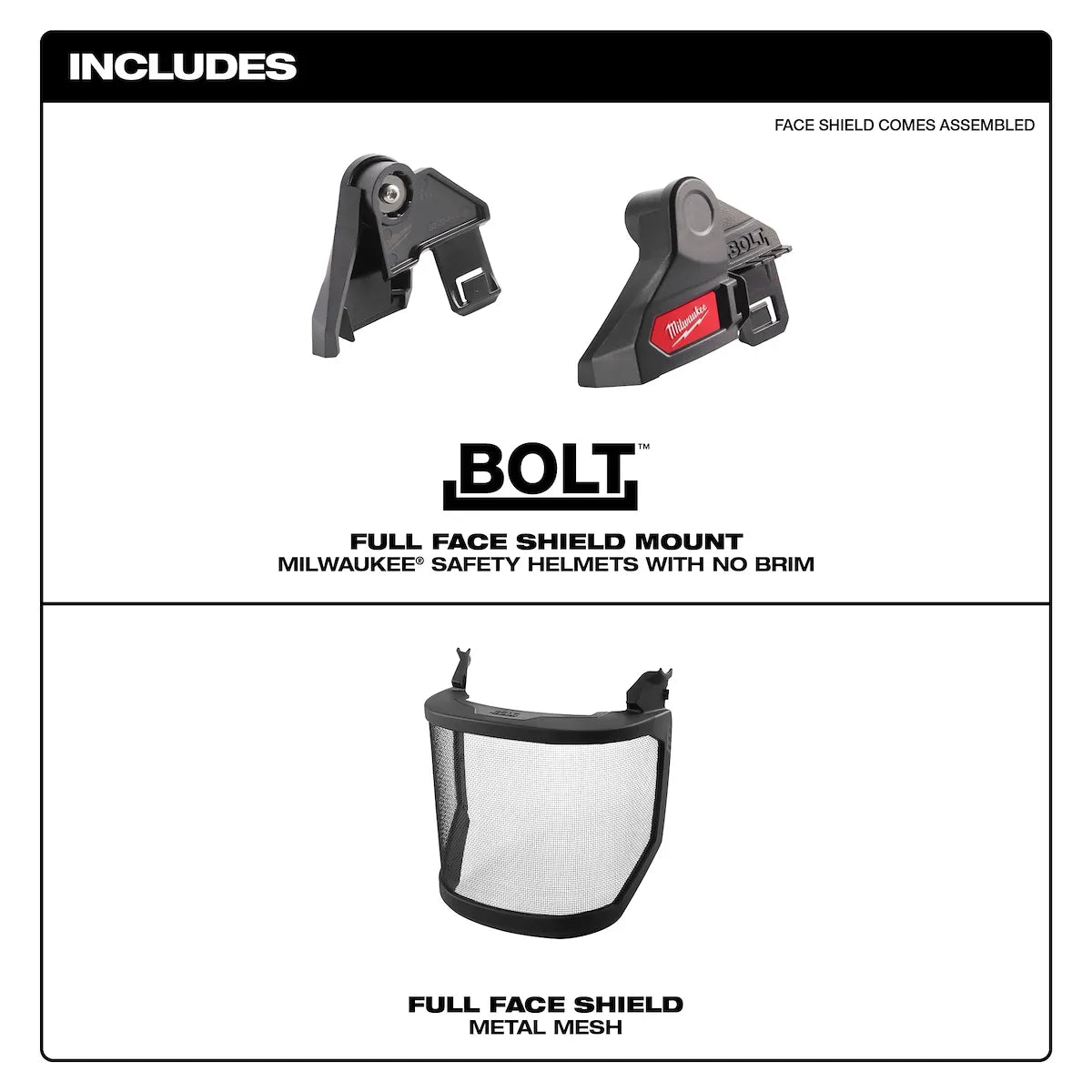 Milwaukee BOLT Full Face Shield - Metal Mesh (Compatible with Safety Helmet [No Brim]) 48-73-1431
