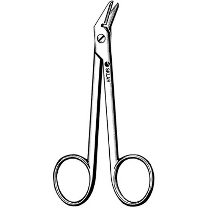 Sklar Wire Cutting Scissors 4-3/4 Inch Length OR / Surgical Grade German Stainless Steel NonSterile Finger Ring Handle Angled Sharp Tip / Sharp Tip