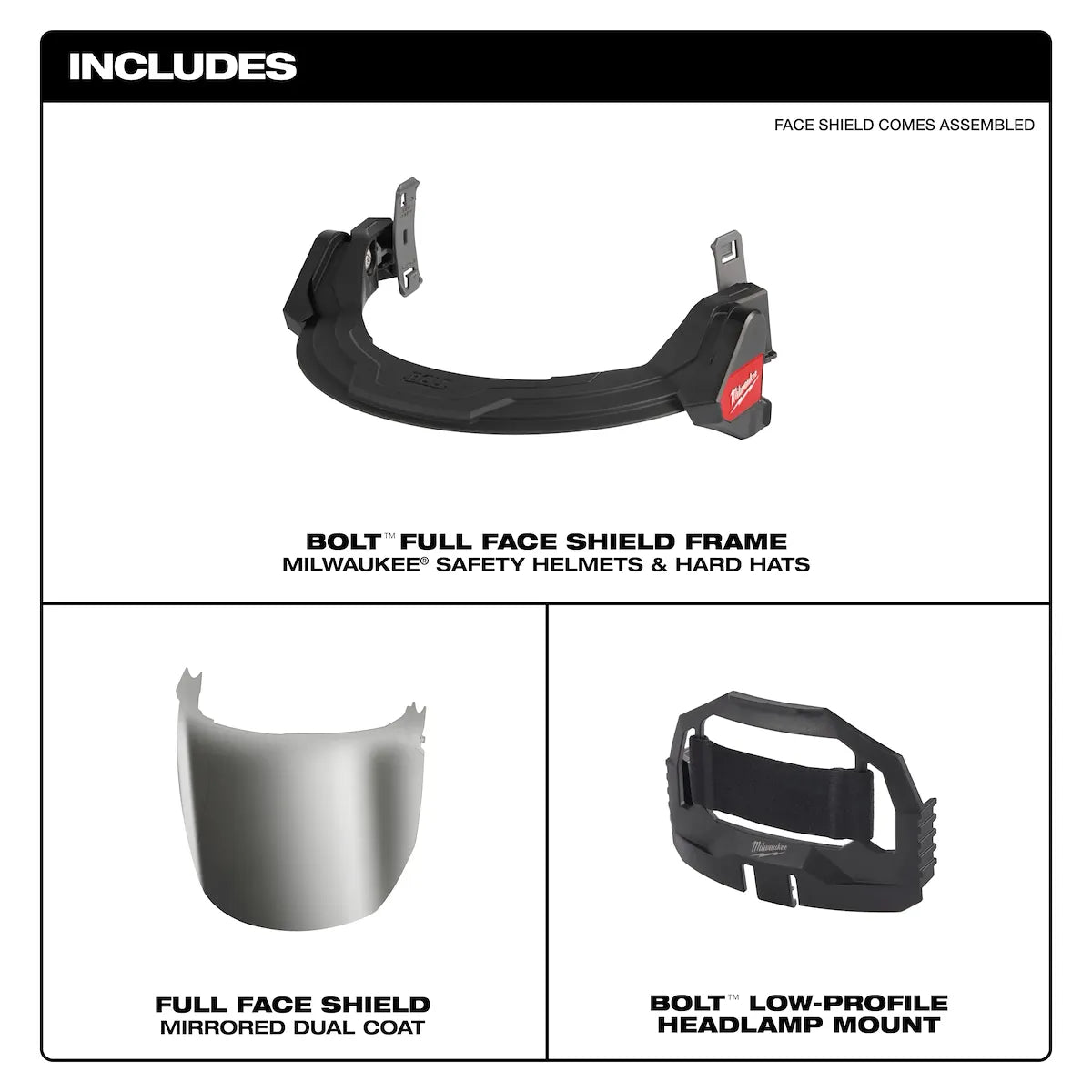 Milwaukee BOLT Full Face Shield - Mirrored Dual Coat Lens (Compatible with BOLT Safety Helmets & BOLT Hard Hats) 48-73-1429