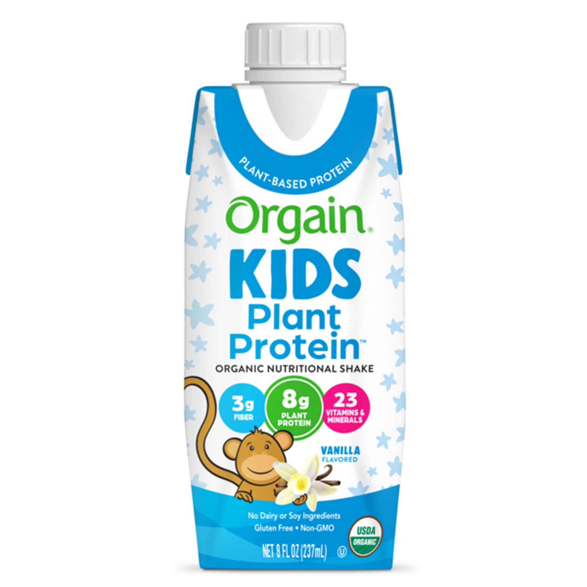 Orgain Kids Plant Protein Organic Nutritional Shake Pediatric Oral Supplement Vanilla Flavor Carton Liquid Protein