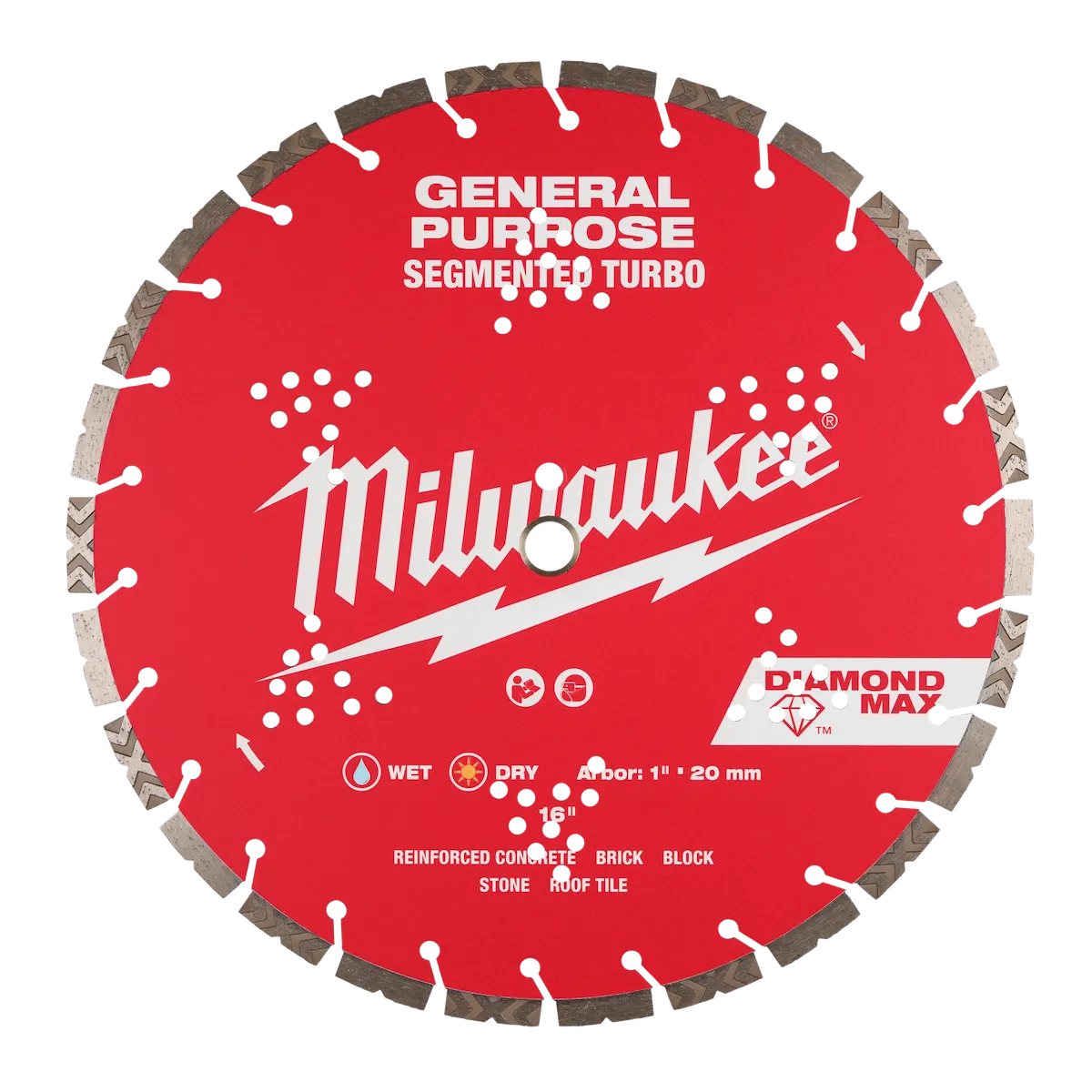Milwaukee 16" DIAMOND MAX Segmented Turbo, General Purpose Diamond Blade 49-93-9016 | Diamond Coated