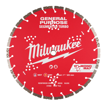 Milwaukee 16" DIAMOND MAX Segmented Turbo, General Purpose Diamond Blade 49-93-9016 | Diamond Coated