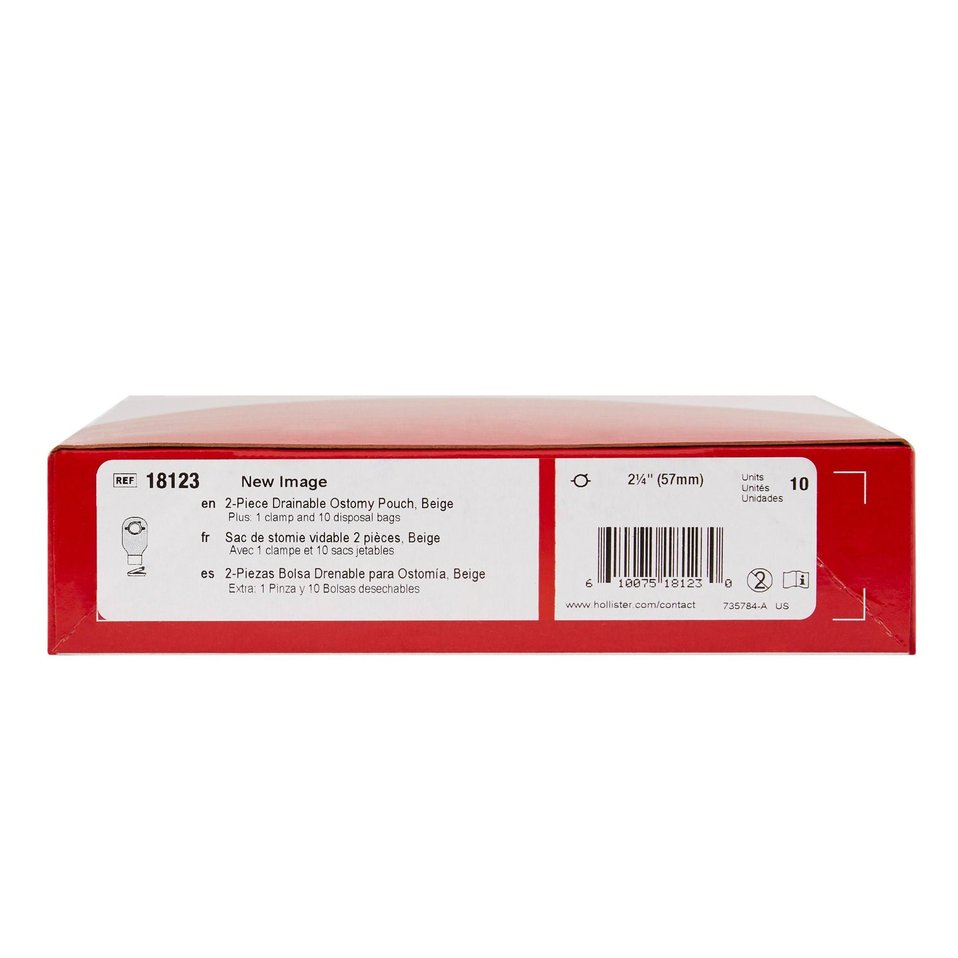 New Image™ 18123 2-Piece Beige Colostomy Pouch, Pre-cut to Fit Stomas, Red