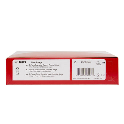 New Image™ 18123 2-Piece Beige Colostomy Pouch, Pre-cut to Fit Stomas, Red
