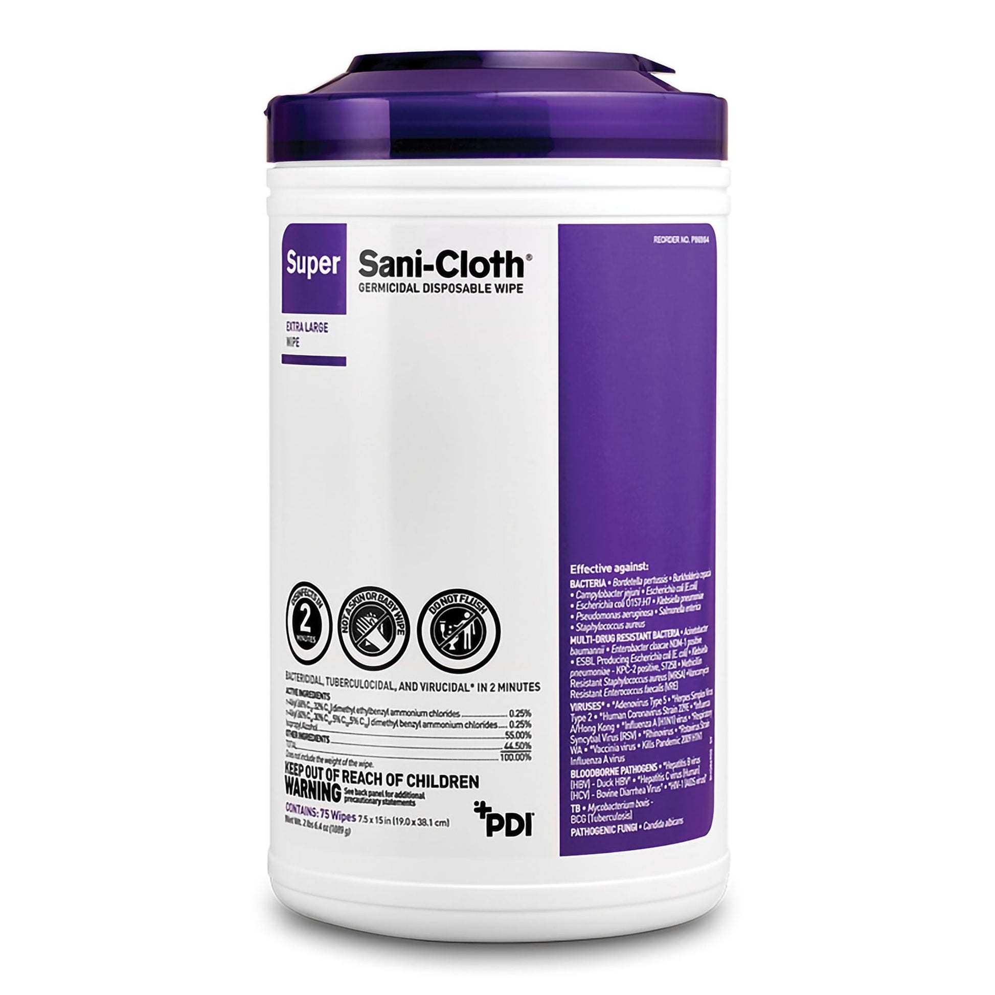Super Sani-Cloth® Extra Large Germicidal Disinfectant Wipes, Canister, .