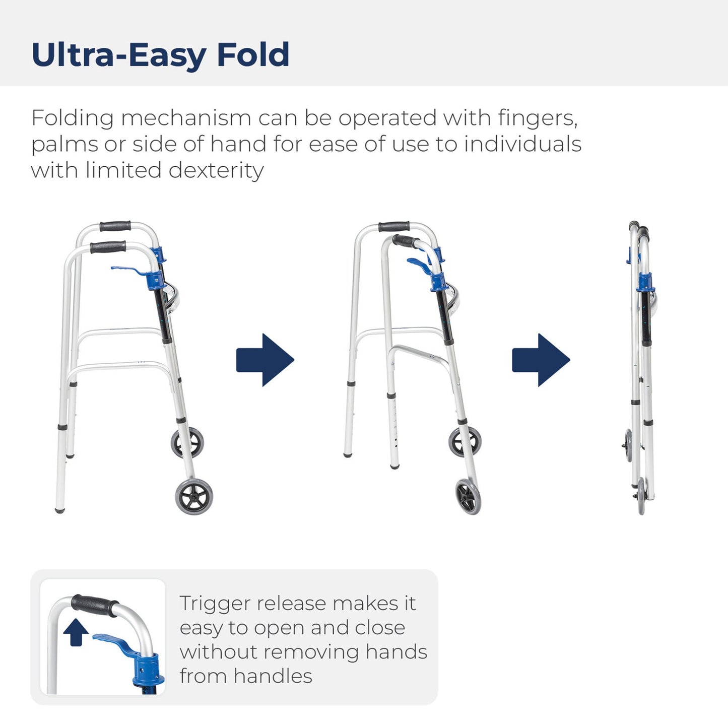 drive™ Aluminum Dual Release Folding Walker, 32 – 39 Inch Height