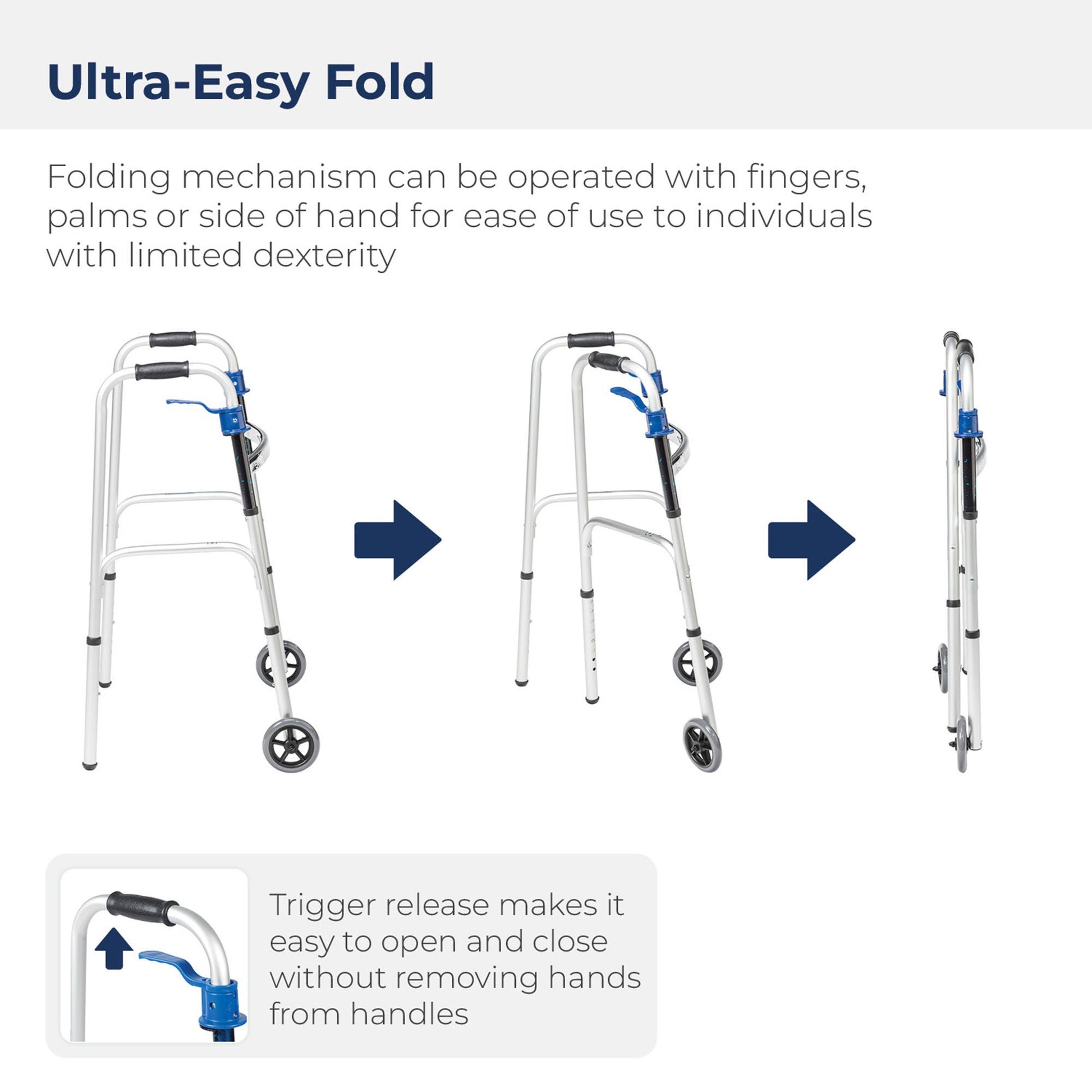 drive™ Aluminum Dual Release Folding Walker, 32 – 39 Inch Height