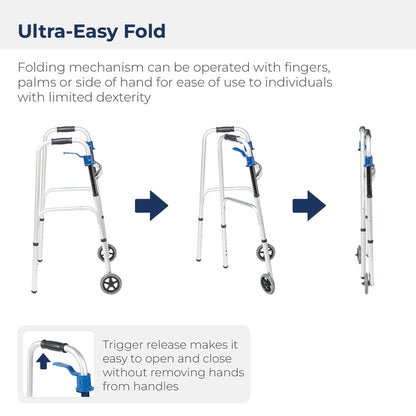 drive™ Aluminum Dual Release Folding Walker, 32 – 39 Inch Height
