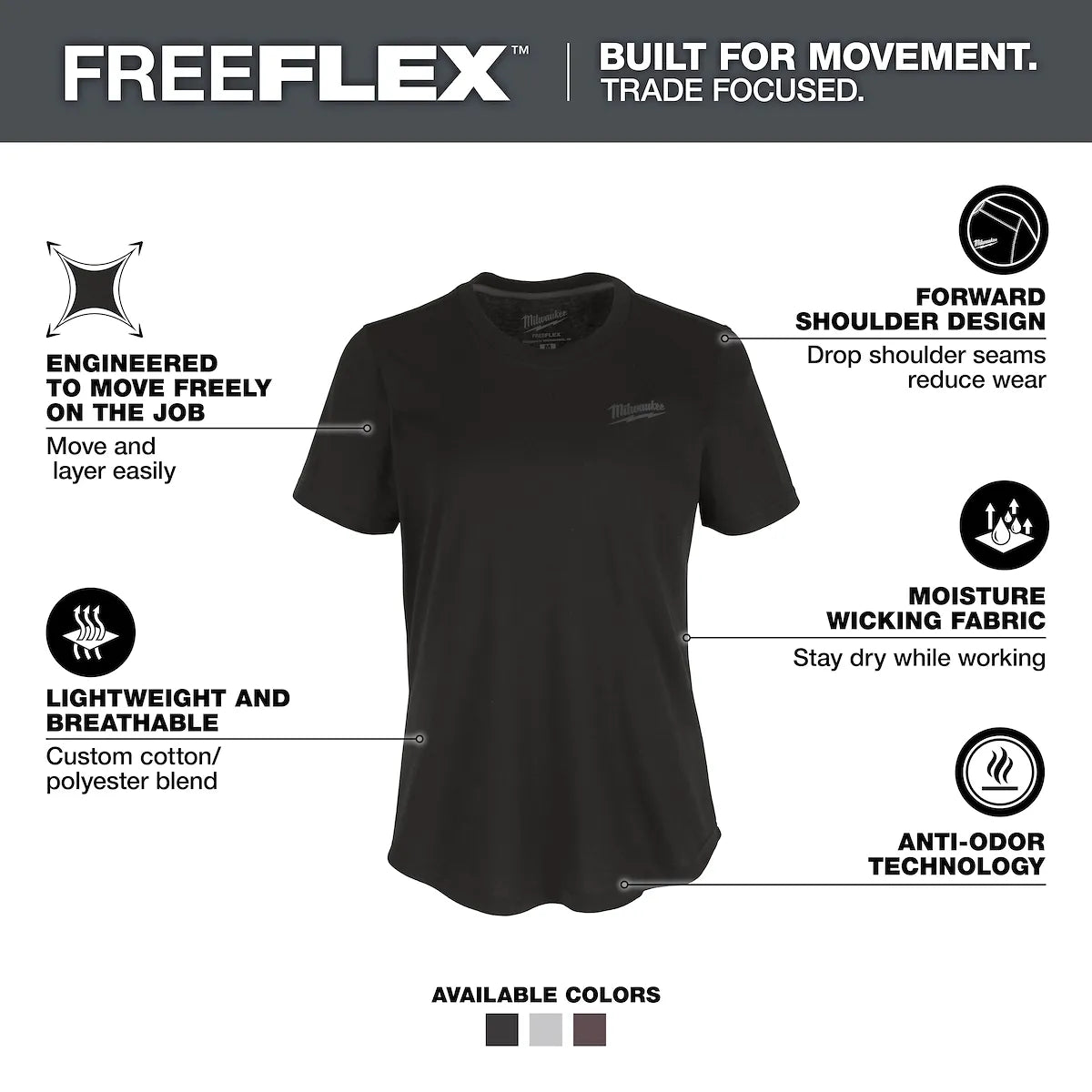 Milwaukee Women's FREEFLEX Hybrid Tee - Short Sleeve Black 2X F452B-2X