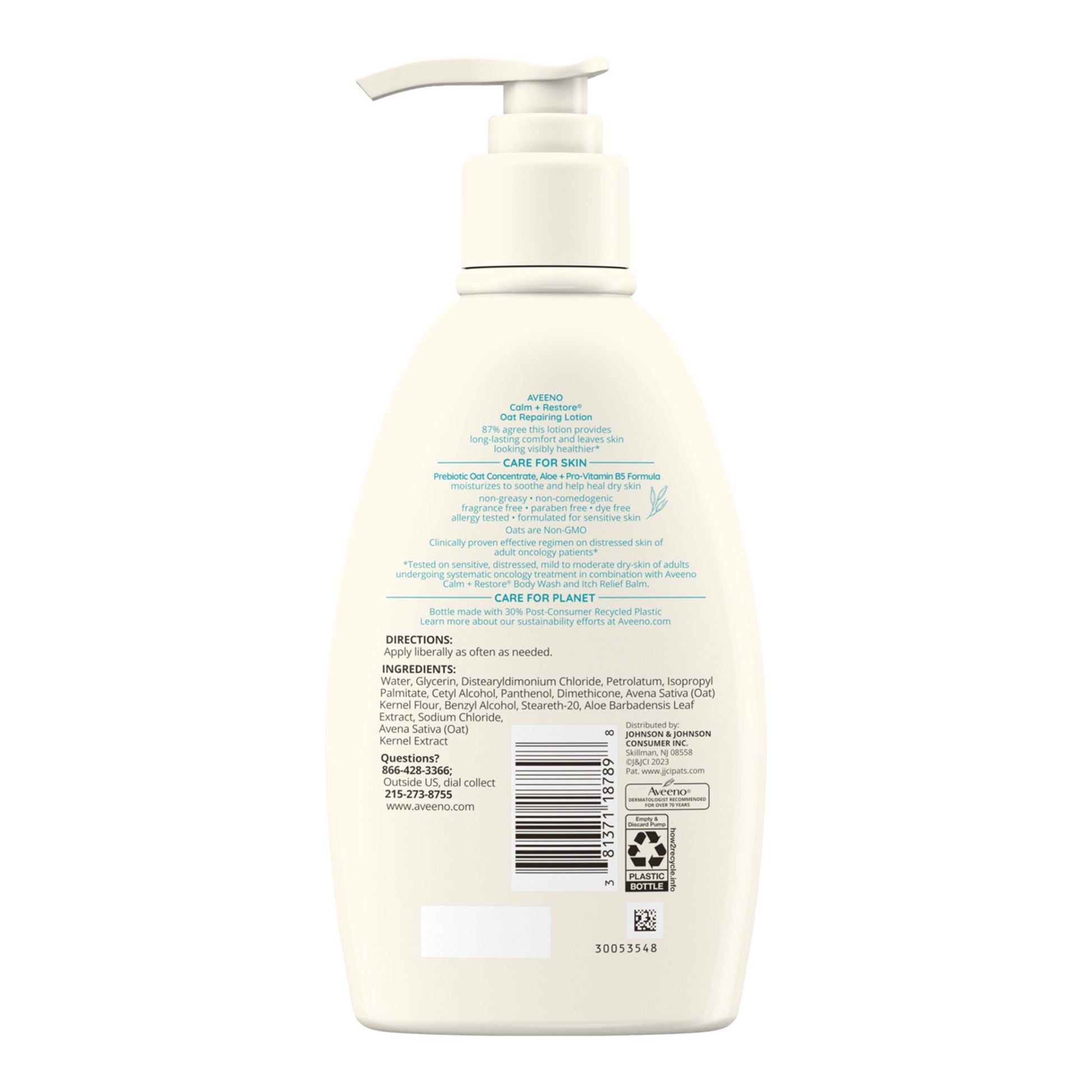Aveeno® Calm + Restore Oat Repairing Lotion Fragrance Free, Pump Bottle