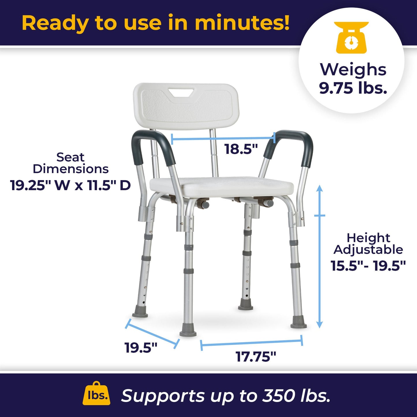 drive™ Shower Chair with Back and Removable Padded Arms