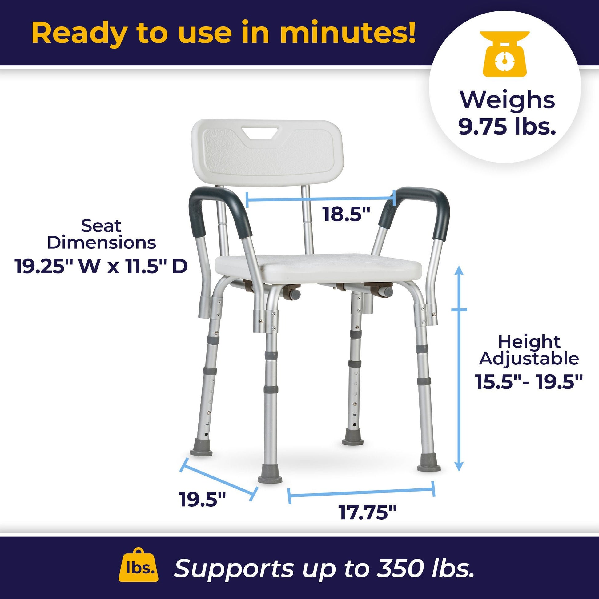 drive™ Shower Chair with Back and Removable Padded Arms