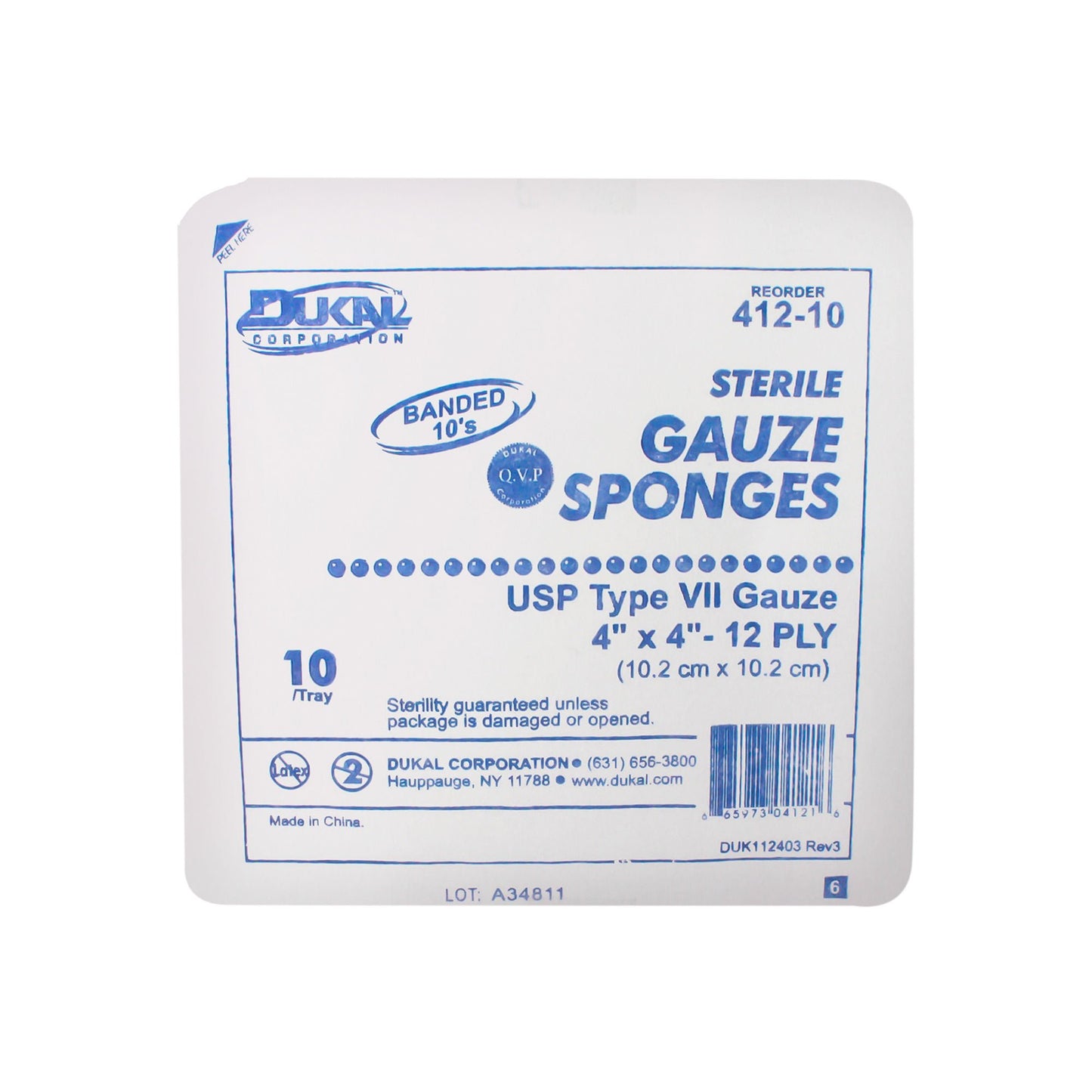 Dukal™ Sterile USP Type VII Gauze Sponge, 12-Ply