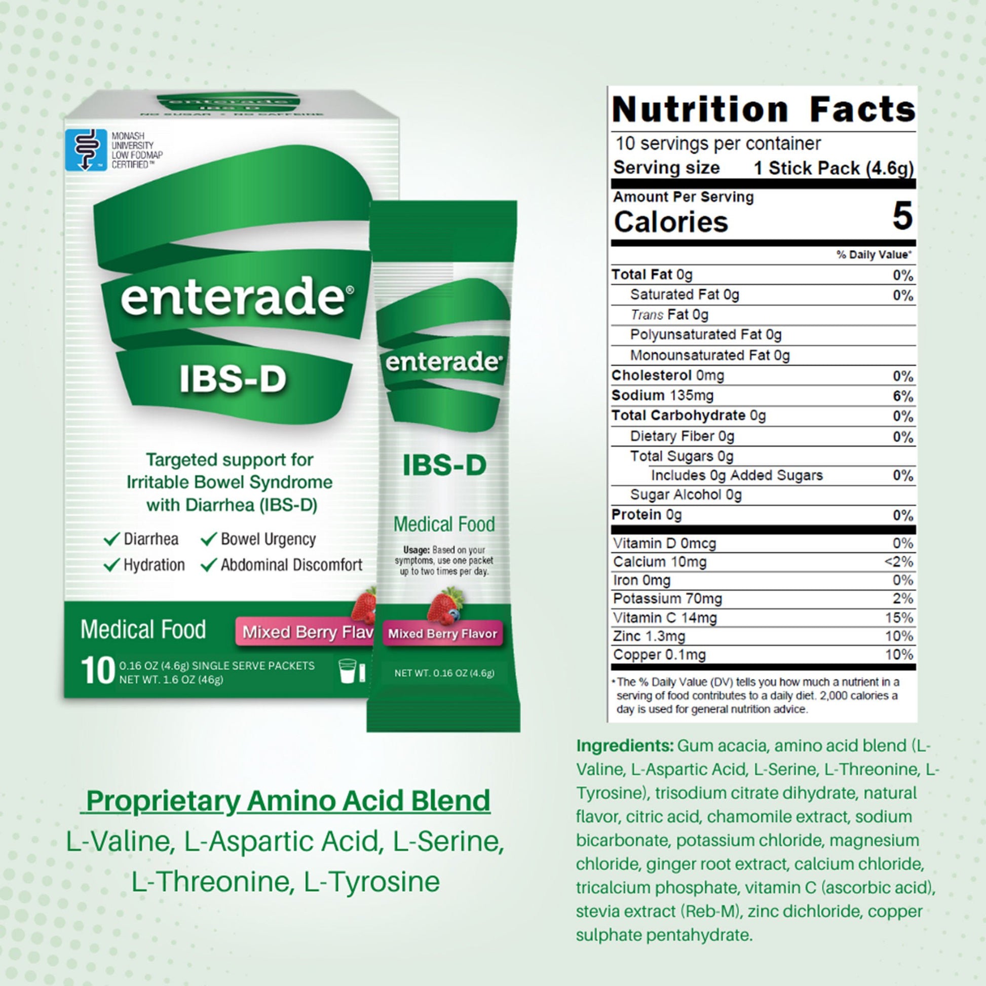 enterade® IBS-D Dietary Support Medical Food, Mixed Berry, Single Serve Packets