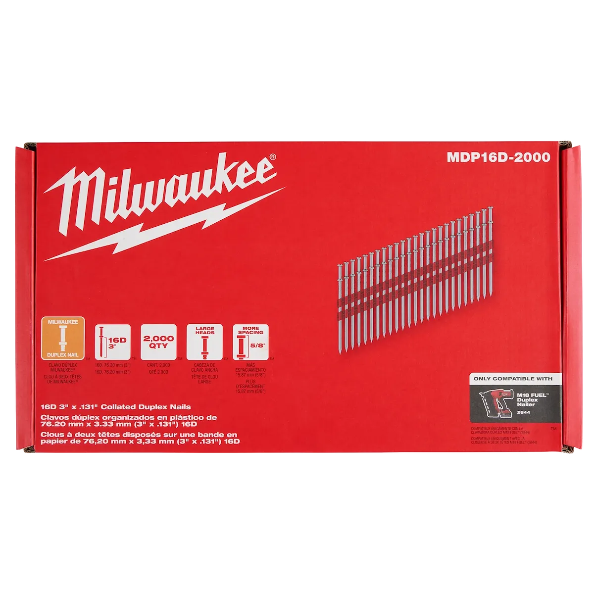 Milwaukee 16D 3” x .131” Collated Duplex Nails MDP16D-2000