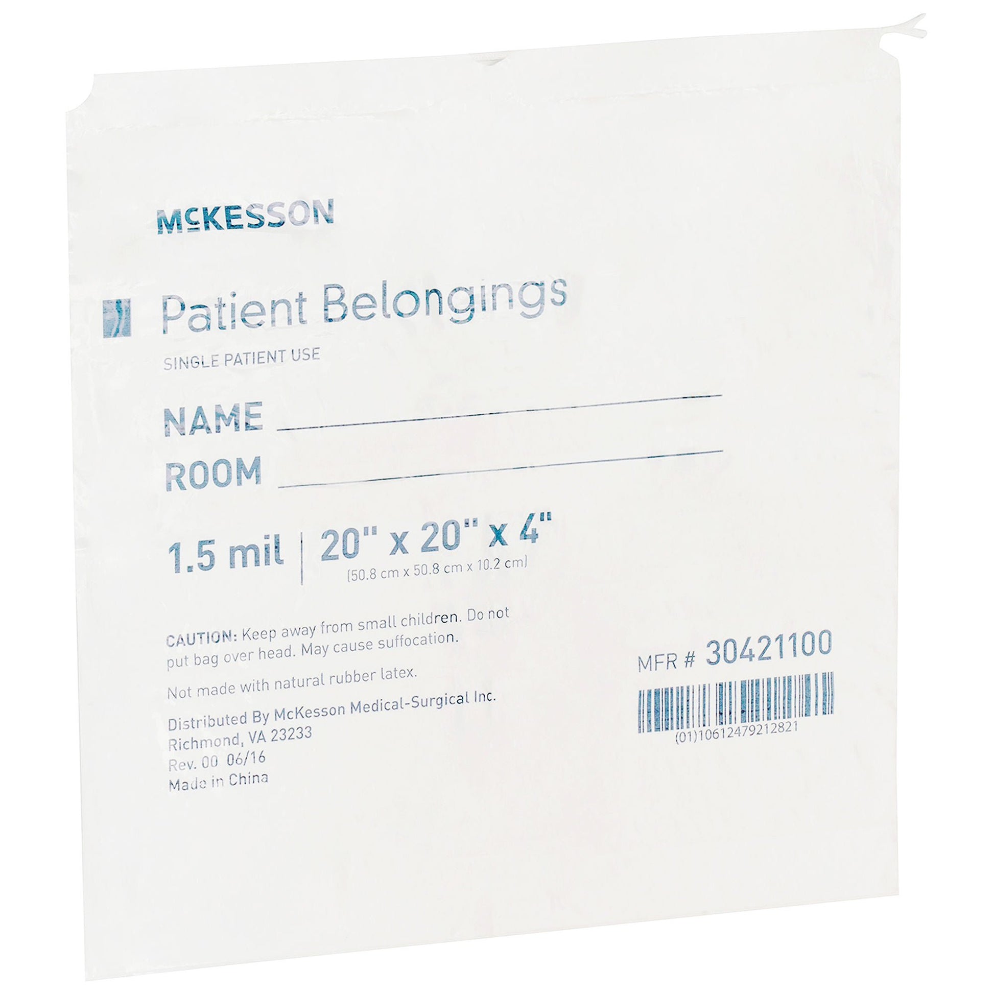 McKesson Patient Belongings Bag, White