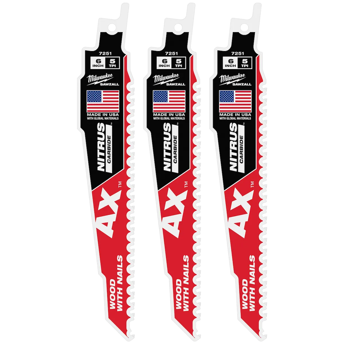 Milwaukee 6" 5 TPI AX w/NITRUS Carbide Teeth SAWZALL Blade for Wood with Nails 48-00-7351 | 6 in Blade Length
