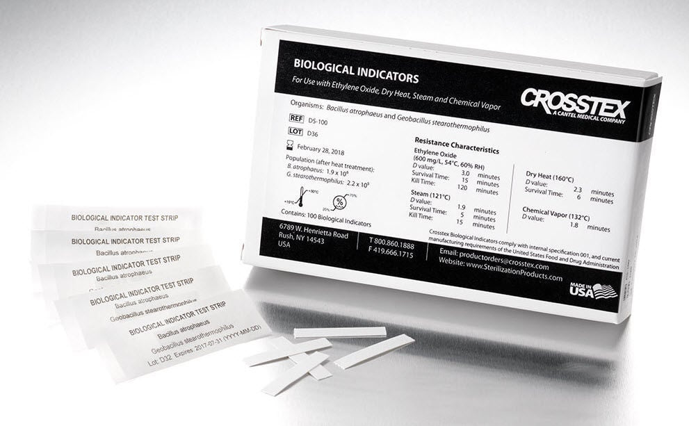 Crosstex Sterilization Biological Indicator Strip Steam / EO Gas / Dry Heat / Chemical Vapor 48 to 72 Hour Processing Time