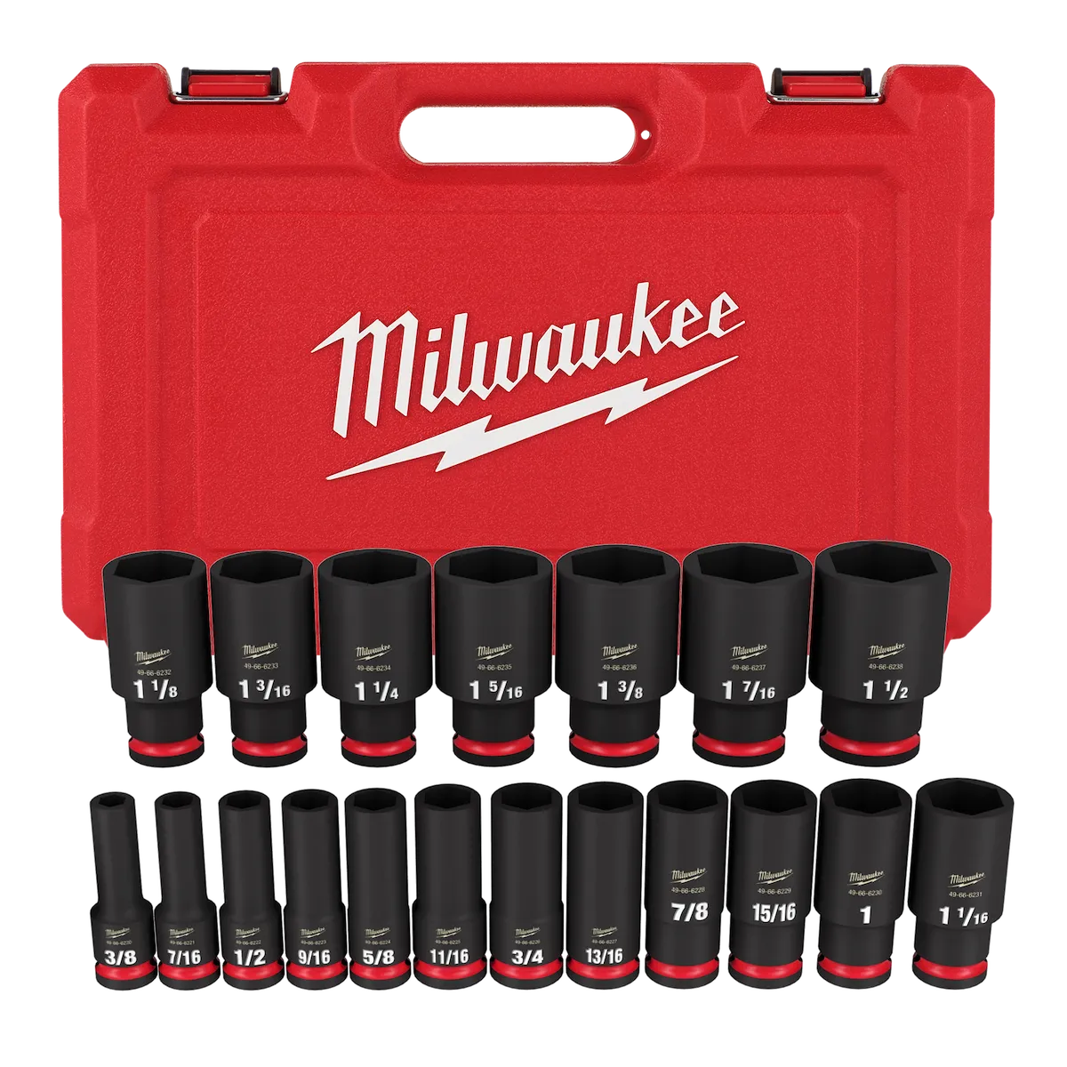 Milwaukee 19PC SHOCKWAVE Impact Duty 1/2" Drive SAE Deep 6 Point Socket Set 49-66-7012 | 1/2 in Drive, 19-Piece