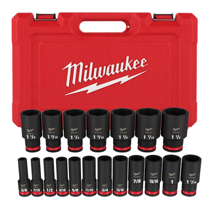 Milwaukee 19PC SHOCKWAVE Impact Duty 1/2" Drive SAE Deep 6 Point Socket Set 49-66-7012 | 1/2 in Drive, 19-Piece